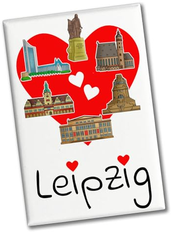 Rotes Herz Leipzig Sehenswürdigkeiten Souvenir Souvenir Magnet eckig im Comic-Stil Leipziger Oper Thomaskirche