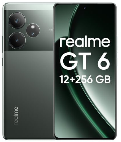 realme GT6 Smartphone, 5G Cellphone 12+256GB, Snapdragon 8s Gen 3, 6000nit Ultra Bright Display, 50MP+50MP+8MP Camera, Phone, Massive 5500mAh Battery, Green, Without Adapter