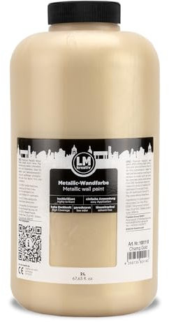 LM-Kreativ Metallic-Wandfarbe 2L - Champagner Gold - Wasserbasierte, hochdeckende Metallic- und Glitzerfarbe für stilvolle Innenräume. Küchenfarbe und Möbelfarbe für kreative DIY - Wandgestaltung