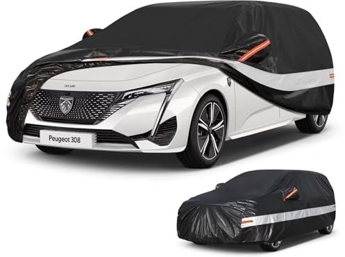 Holthly 10 couches de housse de voiture pour Peugeot 308(2007-2025), 100 % housse de voiture étanche, protection UV, pare-vent, anti-poussière