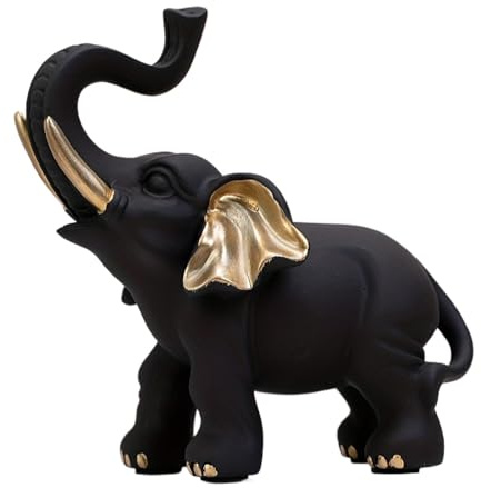 Figura de elefante, elefante negro y dorado, escultura de elefante de resina, decoración de elefante de la suerte, figura de elefante de resina para decoración de escritorio, adorno de escultura de