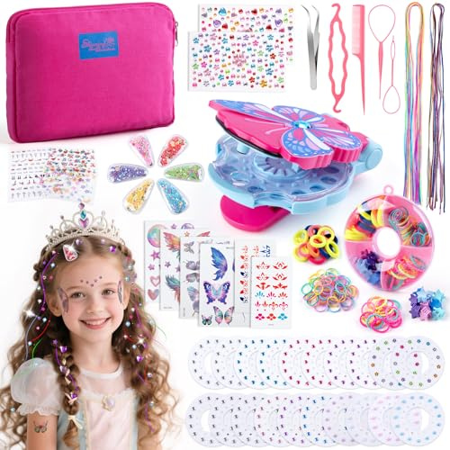SEMKOTREE Hair Bedazzler Kit, Glitzersteine Haare Maschine mit 480 Glitter Strasssteine und Haarsträhnen Kinder, Haar Glitzer Hair Gemstone Styler Haarschmuck Geschenk Mädchen 6 7 8 9 Jahre