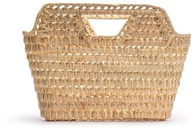 Revistero mimbre natural palma, Cesta revistero mimbre, almacenamiento salón, baño, oficina, con asas trenzado a mano, 23cmx 30cm x 48cm x 25cm