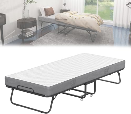 Suusolny Klappbett mit 13 cm Dicker Memoryschaum-Matratze Gästebett Klappbar mit 4 Rollen Belastbarkeit 200 KG Stabiler Metallklapprahmen Reisebett inkl Schutzhülle Metallbett 200x90cm