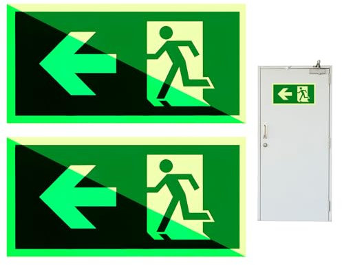 2 Piezas Salida De Emergencia Flecha a Izquierda, Autoadhesivo Fotoluminiscente Señal Salida Emergencia Señal Evacuación Ruta De Escape Señal Ruta De Rescate, 30 X 15 Cm