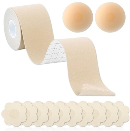 SUNXBUK Sujetador Adhesivo Push up,Boob Tape,Pezoneras Adhesivas Invisibles,Invisible Adhesivo Pecho,Cinta Adhesiva para el Pecho,Adecuado para Vestidos Pequeños con Escote en V, Vestidos Escotados