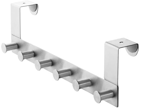 SOTOOLS Türgarderobe CLOTHORACK Edelstahl, 380 x 110 mm, gebürstet | 6 Haken/Türhaken, ohne Bohren, für Türen ohne Falz, Flur und Bad.