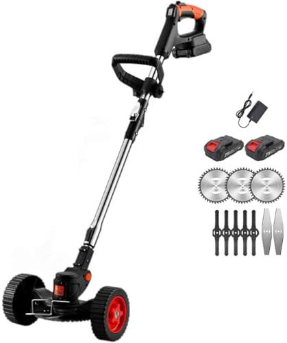 TAGLIAERBA ELETTRICO DECESPUGLIATORE 21V CON RUOTE TAGLIABORDI DOPPIA 2 BATTERIA