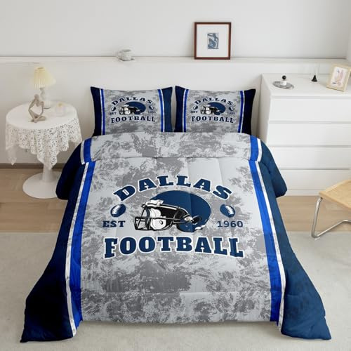 Feelyou Football Comforter Set Dallas Full Size Bedding Set for Kids Boys Girls American Football Gifts Duvet Quilt Rugby Sports Bedroom Decor