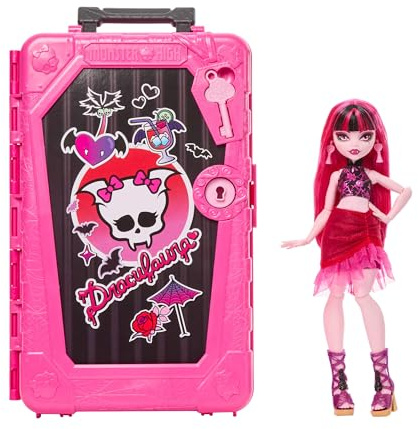 Monster High Skulltimate Secrets Draculaura Doll and Accessories Set, Destination: Gore-geous Oasis with Suitcase and 19+ Surprises Like Clothes