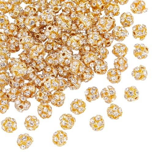 UNICRAFTALE 100 st 6 mm kopparkulor, runda diskokuls, gyllene glittrande kristallpärlor, för DIY-smycken, halsband och örhängen, hål 1,2 mm