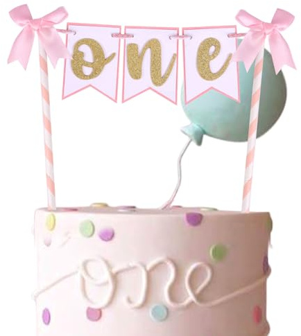 lasuroa 1st Pink Bow Ribbon Cake Topper, Elegant Bowknot Coquette Birthday Party Decor 1st Birthday Cake Smash Topper for Baby Shower & Bridal Decorations