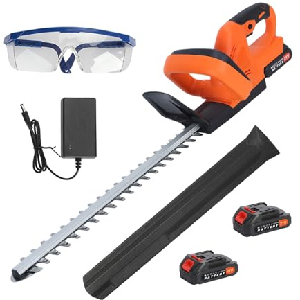 joukares 21V Akku Heckenschere Mit Akku Und Ladegerät, Kabelloser Heckenschere Elektrisch, Motorsäge Für Sträucher Büsche Hecken, Gartenwerkzeug Mit Doppelklinge, Spritzschutz, Ergonomischem Gri