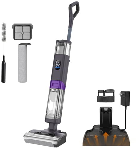 Aspirateur eau et poussière sans fil avec fonction d'essuyage 13 000 Pa | Balai électrique avec auto-nettoyage et brosse antimicrobienne | Pour sols durs, poils d'animaux, poussière | Réservoir d'eau