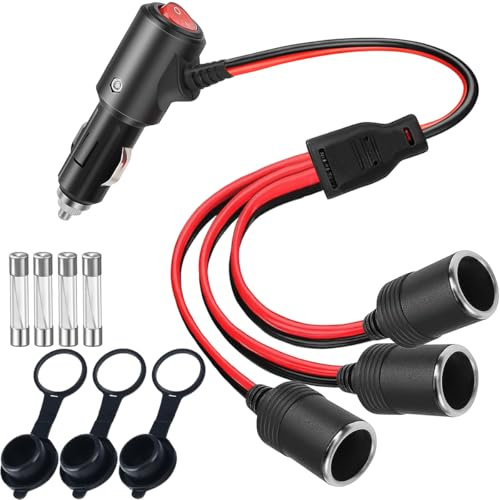 Xiatiaosann Répartiteur allume-cigare 1 à 3, câble d'extension en Y 12 V, prise d'alimentation 16 AWG, port de chargeur avec interrupteur marche/arrêt, pour voiture, réfrigérateur, camion, bateau