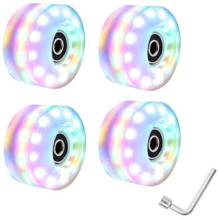 Suoumwa 4 Rollschuhrollen 58mm X 32mm Leuchtende Quad-Rollschuhskateboardrollen für Roller Skateboards im Freien Leuchträder Hochglanz Sechslicht-Doppelreihe Rollschuhe Leuchtende Farben