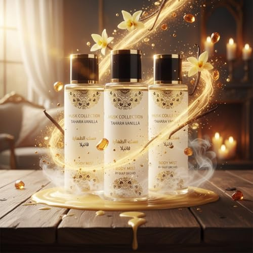 Gulf Orchid Musk Body Mist 250ml | Luxury Long-Lasting Fragrance for Women & Men | Available in 4 Scents: Vanilla, Pomegranate, Tropical Fruits & Blueberry | Pack of 3 (Vanilla)