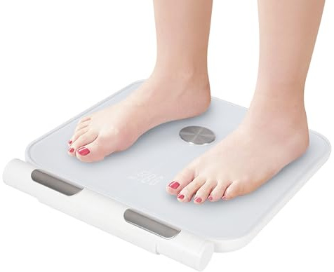 Intelligent elektronisk våg, kroppsfettvåg med 8 elektroder och handtag, digital personvåg, intelligent mätanordning för fitness och familj upp till 180 kg