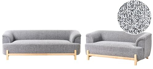 Beliani 5-Sitzer Sofa Set Stoff dunkelgrau meliert mit Breiten Armlehnen Holzfüße Alnor