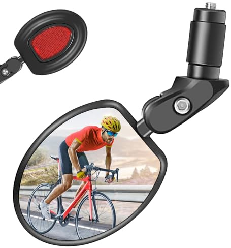 KIPTVO Bike Mirrors, 360 Degree Adjustable Bar End Rear View Mirror with Reflective Sticker, HD Glass Convex Lens, Fits 17.4-22mm Handlebar for Electric Bicycle, MTB, Road Bike, Scooter