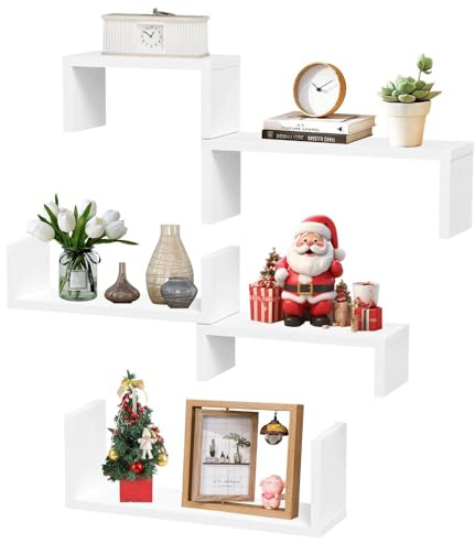 Ravytha 5 Pezzi Mensole da Muro, Decorazione Mensole da Parete, Scaffale da Parete, Mensole Galleggianti, Scaffale Galleggiante da Parete per Soggiorno, Camera da Letto, Studio, Cucina(Bianco)