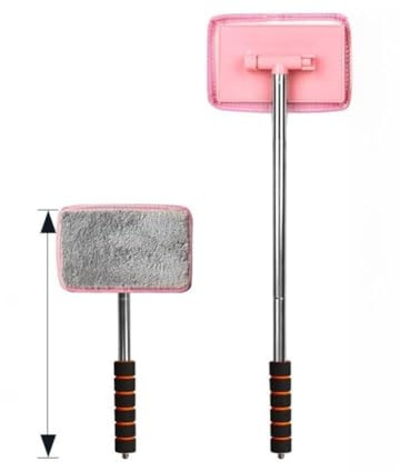 Vibsky Microfiber Car Window Cleaning Tool with Rubber Wiper Head, Portable Glass Scraper for Rain and Fog Removal