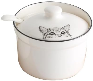 HOMSPE Sucrier en céramique avec cuillère Motif chat