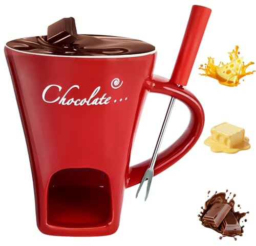 Audasi Schokofondue Tasse, Fondue Tasse Schokoladen Fondue Becher Set Keramik Schokoladenfondue mit Gabel Tassen Schokofondue Mehrzweck für Käse Schokolade Butter Karamell