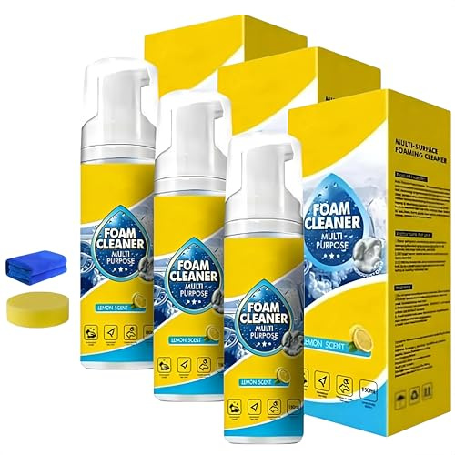 Nettoyant mousse puissant et polyvalent pour l'intérieur de voiture, Nettoyant professionnel pour l'intérieur de voiture, Pulvérisation et essuyage rapides pour des véhicules (3Pièce)
