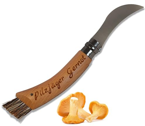 Generisch Pilzmesser mit Gravur | Personalisiertes Pilzmesser mit Bürste aus Holz, rostfreier Stahl N08, original Klappmesser mit Sicherheitsring, Geschenk für Pilzsammler
