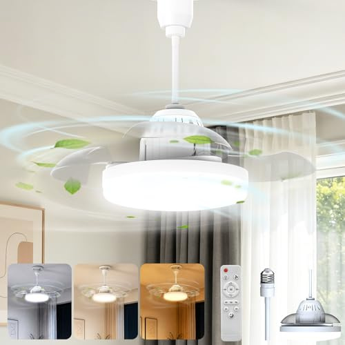 GOODEA Ceiling Fans with Lights and Remote, 16 Inch E27 Retractable Ceiling Fan Light, Dimmable 30W 2000LM 3CCT 3 Speeds 2H/4H Timer, Quiet LED Fan Lights for Bedroom Kitchen Dining Room Laundry Room