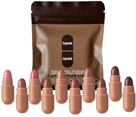 Mini Barra de Labios 10 Colores en Forma de Píldora de Larga Duración | Barra de Labios Cosmética para Viaje, , Boda, Cita, Vacaciones, Cumpleaños, Promoción, Universidad