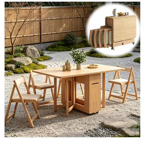 Tavolo A Scomparsa, Tavolo Da Cucina Retrattile Con Quattro Posti A Sedere Set Da Pranzo Cassetti E Rotelle Bloccabili Per Cucina E Soggiorno