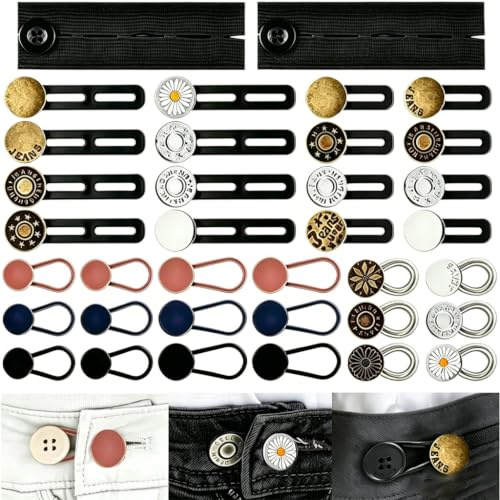 36 piezas de extensores de cintura flexibles de metal y silicona, extensores de botones para pantalones, expansión instantánea de cintura para hombres y mujeres ensanchadores de cintura para pantalone
