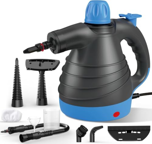 Steam Cleaner, Hand Held Steamer for Home Car, 9 Accessories Carpet Furniture Cleaner Machine, Portable Steaming Cleaner for Couch Grout Upholstery Floor Window Glass Bathroom Toilet Shower Kitchen