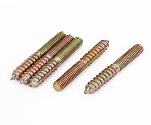 sourcing map Goujon Double Extrémité Fileté Autotaraudeuse Bois Vis Boulon M8 x 59mm 5Pcs Bronzé