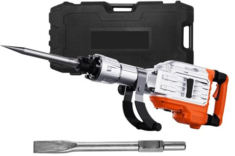 Taladro Percutor, Martillo de demolición de 1500 W, 2200 W y 3500 W, martillo rompedor de hormigón, martillo eléctrico de alta resistencia, 2 o 4 cinceles. para Concreto, Metal y Madera(2200W 2 Chisel