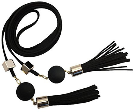 Cheerlife Damenmode Schmaler Gürtel mit Quasten Taillengürtel Kleidgürtel Bindegürtel Schwarz