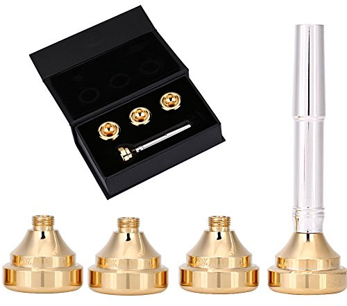 Trumpet Mouthpiece, Brass Gold Plated Mouth Pieces Kit with 1 1/2C 3C 5C 7C for Trumpet Player Replacement Parts