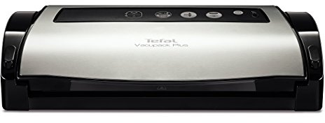 Tefal Vacupack plus VT2560PR - Envasadora al vacío de acero inoxidable, con función solo sellar y parar, diseño moderno y compacto para fácil almacenaje, incluye 2 rollos, con función húmedo y seco
