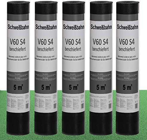 Isolbau Schweißbahn V60 S4 beschiefert - Bitumenbahn mit Glasvlies-Einlage zur Dachabdichtung - Grün, 5 x 5 m² Rolle