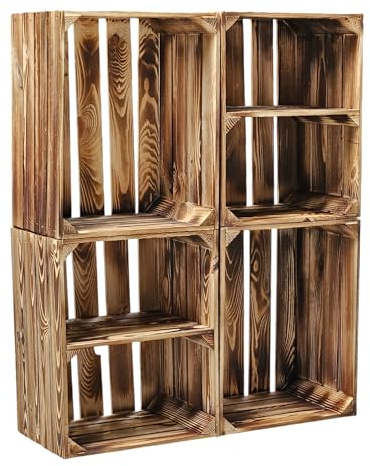 Teramico 4er Set Holzkisten in verschiedenen Variationen- Ideal als Couchtisch, zur Aufbewahrung oder einfach tolle Dekoration (Neu Geflammt 2 x Boden kurz)
