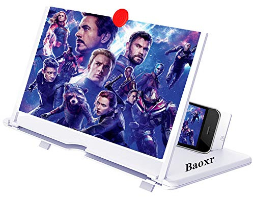 3D Screen Magnifier Amplifier, HD Amplifier Projector for Movies, Videos and Games. Foldable Phone Stand with Screen Amplifier for All Smartphones (White)