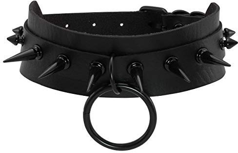 Manfnee Punk Gothic Choker Kragen PU Leder Emo Circle Spike Choker Halskette für Mann Frauen