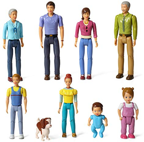 Beverly Hills Doll Collection Sweet Lil Family Friends Figures - New Addition Set of 9 Dollhouse People - Grandma, Grandpa, Mom, Dad, Sister, Brother, Toddler, Baby and Dog