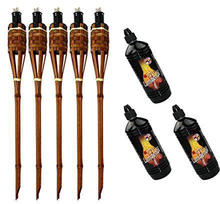 5 x bambufacklor fackla Deluxe 90 cm mörkbrun 3 x 1 000 ml lampolja, trädgårdsfackel, oljefacklor, trädgårdsdekoration, oljelampa, gångljus