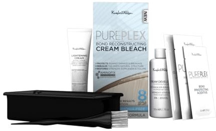 Knight & Wilson Pure Plex Bond Reconstructing Cream Hair Bleach, Ammonia Free Formulation Lifts up to 8 Shades, Protects & Repairs, While Lightening. Full Hair Bleaching Kit.