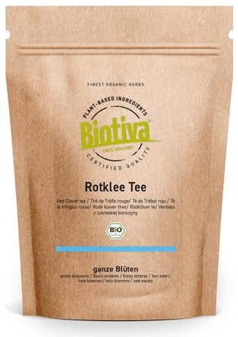 Biotiva Té de Flores de trébol rojo orgánico 100g - Trifolium Pratense - trébol de pradera - embotellado y controlado en Alemania (DE-ÖKO-005)