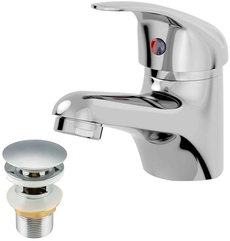 EVOLVE - Monobloc Basin Mixer Tap with Click Clack Waste and Flexi - Full Brass