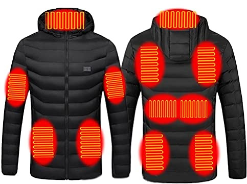 J-ouuo Heated Jacket Electric USB Heating Coat, Long-Sleeved Unisex Heated Hoodie Jacket, Lightweight Windproof Electric Insulated Coat with Hoodied Slim Fit for Outdoors Ridding